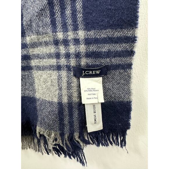 J. Crew Wool Baby Alpaca Scarf Blue Grey Plaid 68x12 - Picture 3 of 8